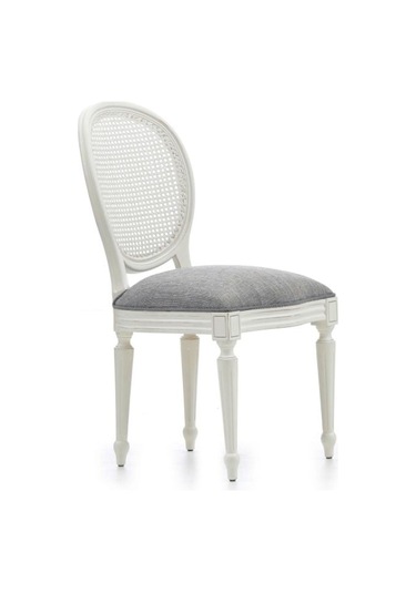 Madalyon Hazeranlı Ahşap Klasik Sandalye Beyaz - Gri
