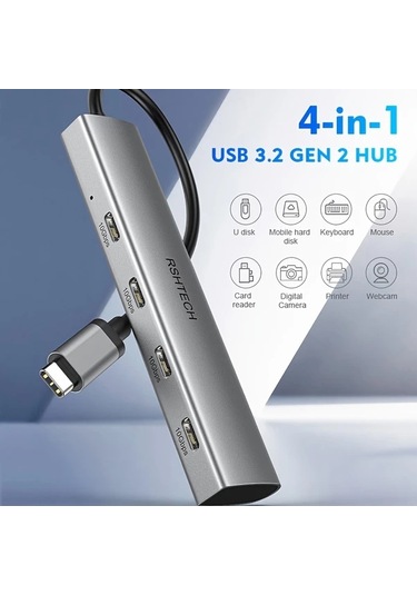 Xuweiwei Rshtech 10gbps 4-usb C Hub Yuksek Hizli Veri Transferi Macbook Uyumlu Laptop Chromebook Icin Tasinabilir Usb 3.2 Gen 2 Otg