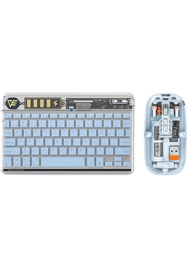 Monyee Mavi Renkli Şeffaf Klavye Ve Fare Seti, Abs Malzeme, 10m Menzil, 4 Dpı Seviyesi, Usb Şarj Diğer