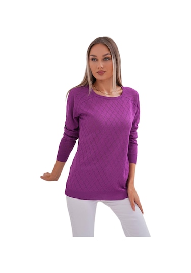 Kadın Baklava Dilimi Desenli Kazak 12781 Bgl-st04110 Mor