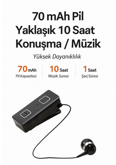 Qasul B331 Makaralı Tekli Yaka Tipi Dahili Mikrofonlu Bluetooth  Kulaklık
