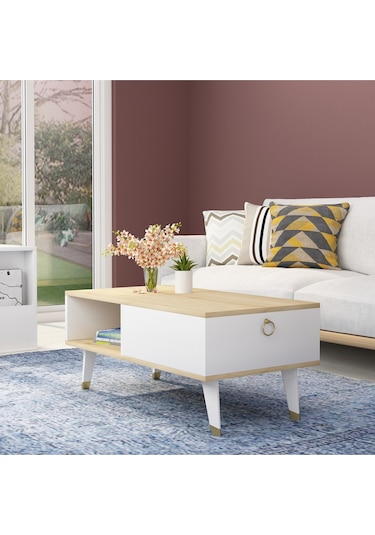 Delux Kapaklı Orta Sehpa Safirmeşe-beyaz Safirmeşe-beyaz