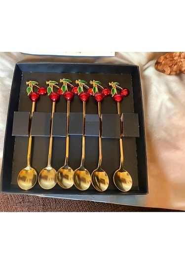 6 Adet Kirazlı Çay Kaşığı Seti Dekoratif Çay Kaşığı Seti
