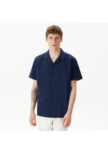 Nautica Erkek Lacivert Classic Fit Kısa Kollu Gömlek Düz W45407t Mavi