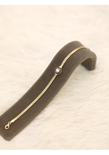 14 Ayar Altın Balık Sırtı Siyah Baget Bileklik Altın