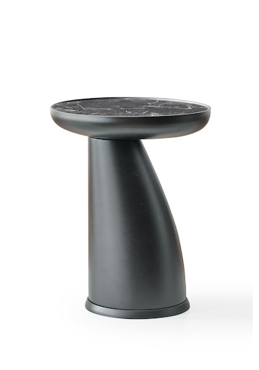 Altınaks Mobilya Elips Sehpa,tekli Sehpa,yan Sehpa,zigon Sehpa - Siyah Renk Gövde & Siyah Mermer Desenli Tabla