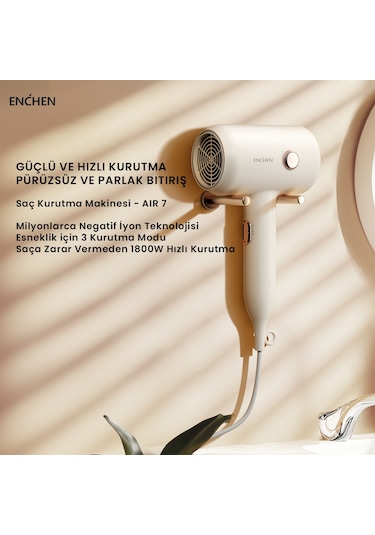 Enchen Air 7 1800 Watt Negatif İyonik Teknoloji 3 Sıcaklık Modlu Saç Kurutma Makinesi