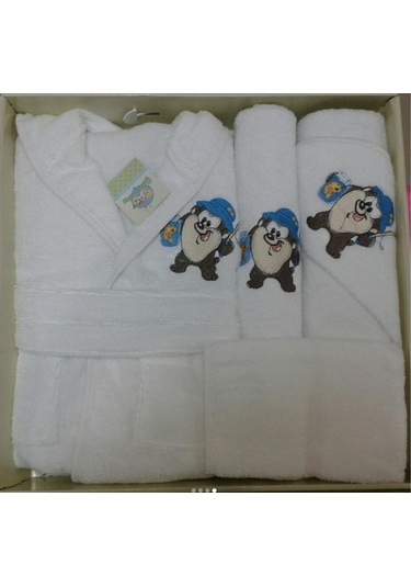 Özdilek Yenidoğan Erkek Bebek Bambu Bornoz Takımı Tazmanya Beyaz
