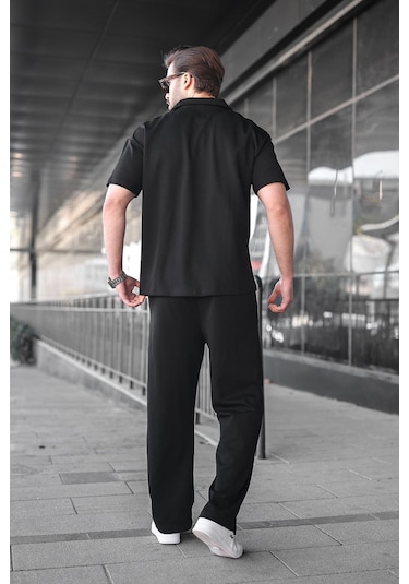 Madmext Siyah Polo Yaka Erkek Alt Üst Takım E7356 Siyah