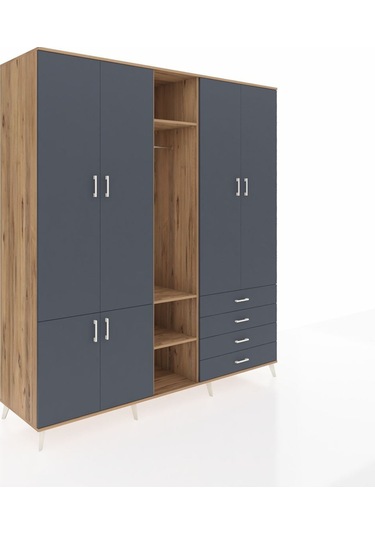 Kronos Dolap 14 Raflı 4 Çekmeceli Tek Askılı 220x59x243 Çam-antrasit/antrasit Antrasıt/antrasıt