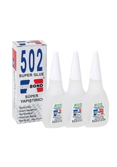 502 Japon Yapıştırıcı 3 Adet Evobond 502 Süper Yapıştırıcı 20gr