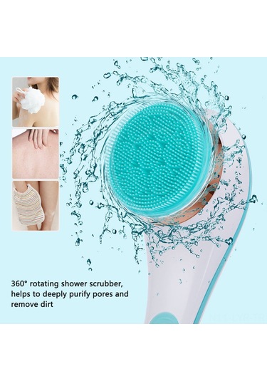 Ranyeek Usb Şarjlı Elektrikli Duş Fırçası - Uzun Saplı, 2 Hızlı, 360 Döner, 4 Fırça Başlı, Vücut Masajı Ve Temizliği İçin Ipx6 Su Geçirmez Mavi-mavi Çok Renkli