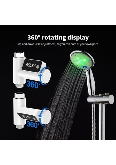 Pazly Led Su Sıcaklık Göstergeli 360 Derece Dönebilir Duş Musluğu Banyo Sprinkler Takımı 58856468 Beyaz