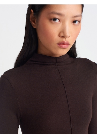 Dilvin 31391 Dik Yaka Uzun Kollu Top-kahve M. Kahve M.