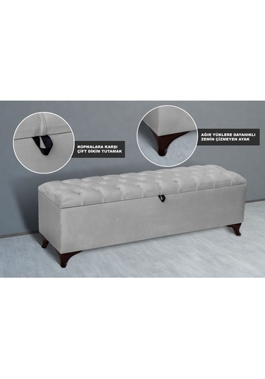 Vetra Sandıklı Bench Puf, Beyaz Beyaz