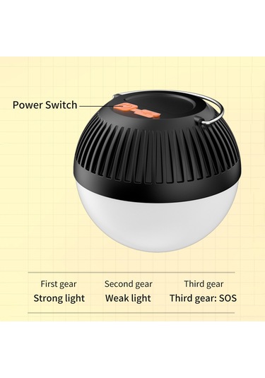 Suofeng Küçük Boy Siyah Led Kamp Feneri, Taşınabilir Çadır Işığı, Type-c Şarjlı, 3 Işık Modu Zayıf-acı-sos , Dış Mekan Kullanıma Uygun Çok Renkli