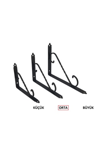 Ferforje Raf Altı, Orta, Siyah, Vidalar Dahil, 2 Adet Siyah