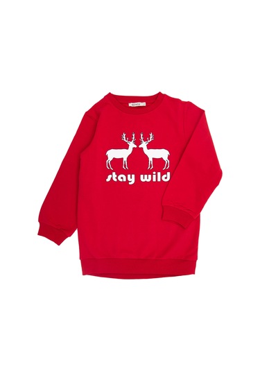 Yılbaşı Özel Baskılı Kırmızı Sweatshirt Kırmızı