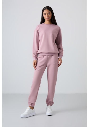 Tommy Life Gül Kurusu Basic Pamuklu O Yaka Oversize Lastik Paça Kadın Eşofman Takım - 95287 Gül Kurusu