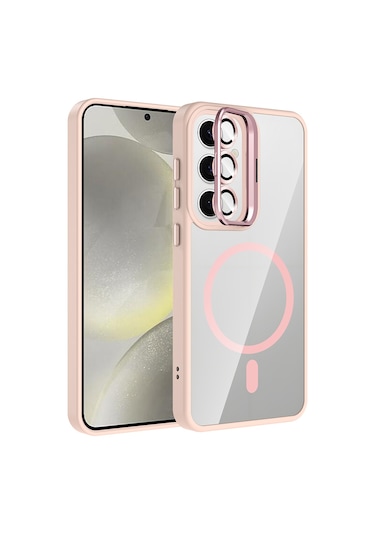 Adige Samsung Galaxy Uyumlu S24 Fe Kılıf Etro Standlı + Kamera Lens Koruyucu Pembe