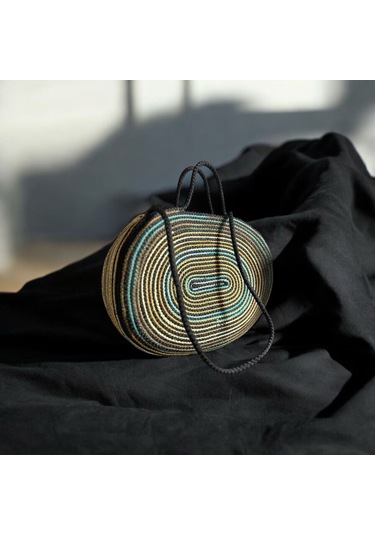 Hasır Çanta, Silindir Çanta, Tasarım Çanta, Siyah Oval El Çantası Siyah