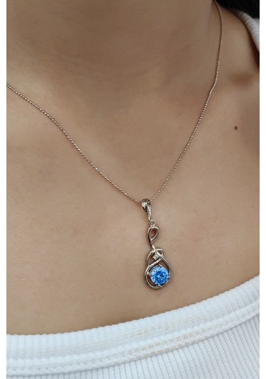 Chavin Topaz Sol Anahtarı Zirkon Taşlı Gümüş Kolye Eu88