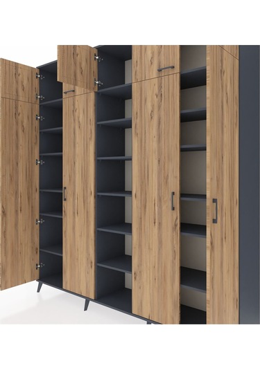 Hyperion Dolap 18 Raflı 9 Kapaklı 220x44x243 Antrasit-çam/antrasit Atlas Çam/antrasıt