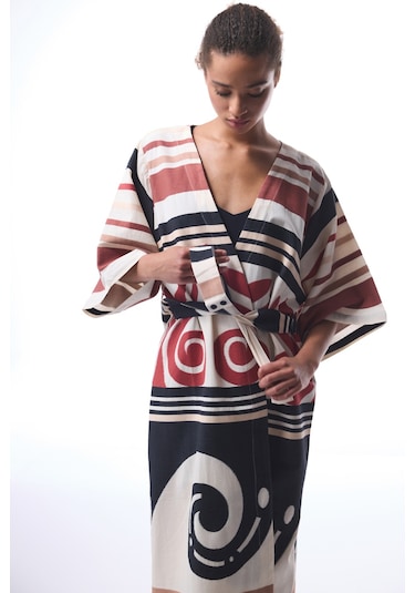 Penti Etnik Desenli Shay Uzun Kimono Çok Renkli