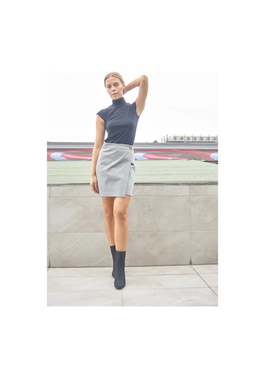 Kadın Yüksek Bel Kruvaze Model Hafif Likralı Şık Kumaş Ofis Kalem Etek-gri Gri