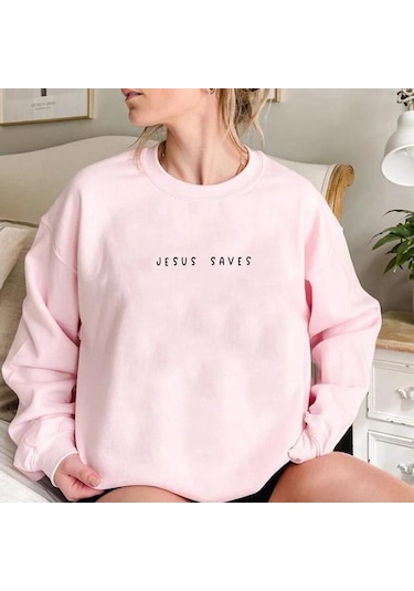 Pembe İsa Kurtarır Kazak Hıristiyan Tişörtü İnanç Üst İsa Hoodie İncil Ayetleri Crewneck Kazak Kadın Grafik Kazak Tops Pembe