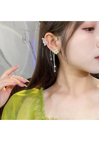 Samdoo Altın Sağ Tekli Kelebek Tassel Gömlek Kulağık, Deliksiz Kulaklık, Fransız Stilinde Modern Kadın Aksesuarı Re2204585 Gold