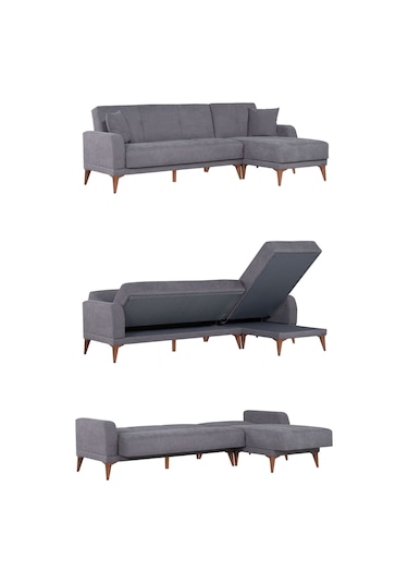 Kilim Mobilya Minimal Uzanmalı Köşe Takımı V2  (İkili Sol Ünite + Uzanma Sağ Ünite) koyu gri