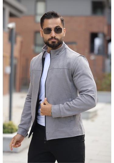 Basic Baharlık Süet Ceket - Sade Ve Şık Stil Gri Süet