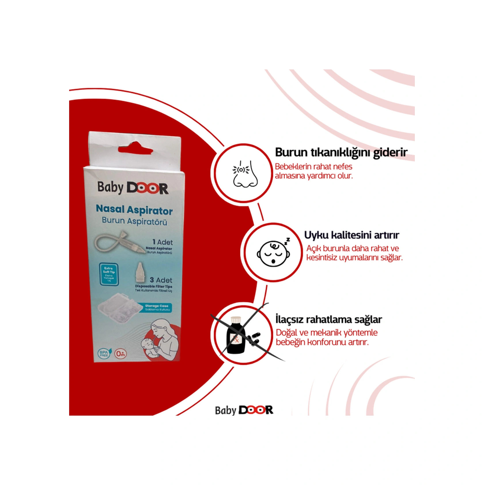 Nasal Burun Aspiratörü Bebek Saklama Kutulu Burun Temizleme Aparatı 3 Adet Yedek Uç