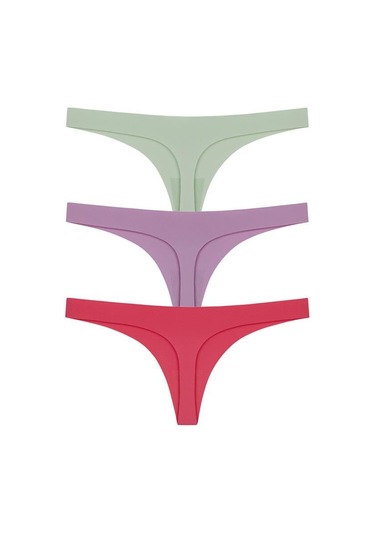 Lazer Kesim Kadın Tanga Külot 3'lü Paket-1 Renkli-1 Çok Renkli