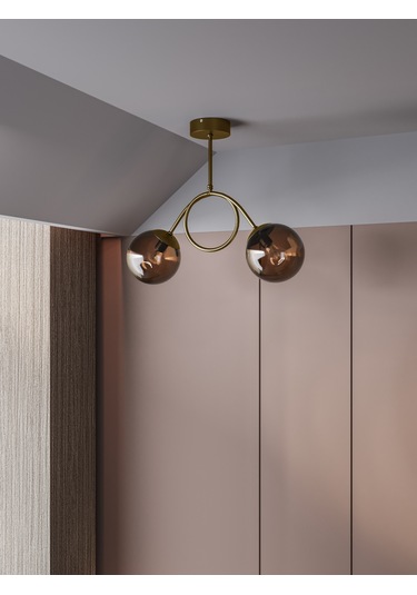 Arven Modern Eskitme Metal Gövdeli 2'li Bal Rengi Cam Küre Avize