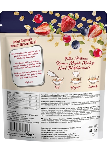 Fellas Glutensiz Müsli - Kırmızı Meyveli 270g