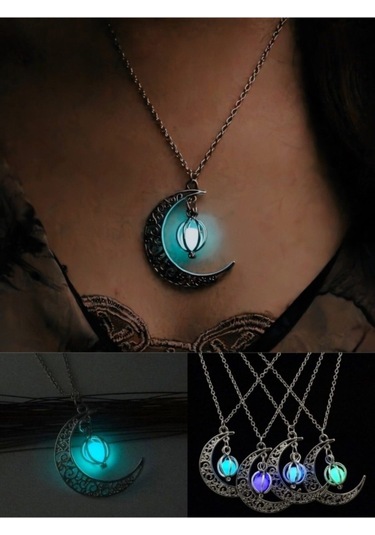 Karanlıkta Parlayan Ay Yıldız Moon Kolye Çok Renkli
