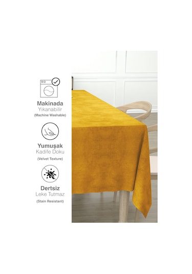 Daily Series Kadife Dokulu Safran Rengi Masa Örtüsü Safran