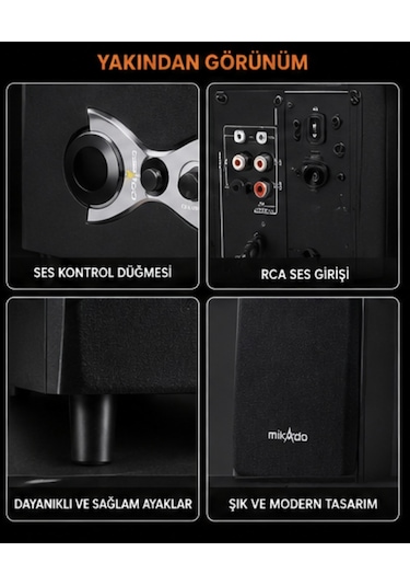 Mikado Md-222 2.1ch Active Multimedia Subwoofer Ses Sistemi Güçlü Bass