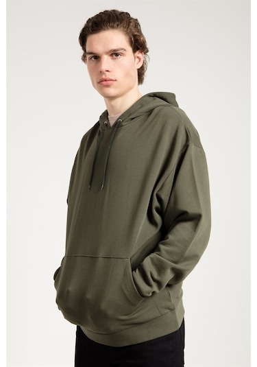 Jahr Marc Haki Oversized Önü Cepli Kapüşonlu Erkek Sweatshirt Haki
