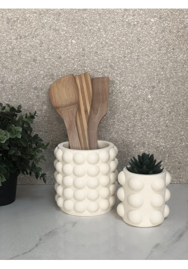 Thiramis Homeconcept Bubble Beyaz Dekoratif Vazo & Saksı 2li Set