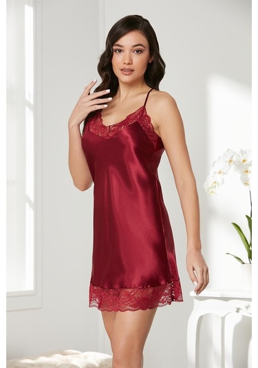 Pierre Cardin 870 Kadın İp Askılı Saten Gecelik-bordo Bordo