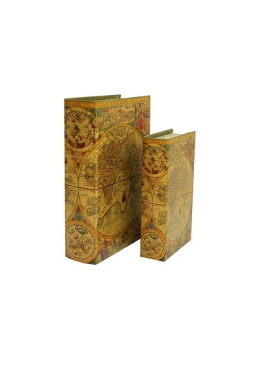 Authentic Eski Dünya Haritalı Kitap Şeklinde Kutu 2'li Set 27-21c