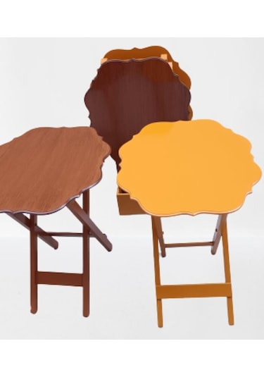 1448bng90085çanta Zigon Sehpa Yonca Dörtlü Model Ahşap Mdf Ceviz Ve Hardal Renk Uyum El Yapım