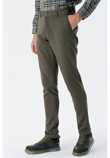 Koyu Haki Desenli Armürlü Pamuklu Yan Cepli Slim Fit Dar Kesim Casual Pantolon 1003235120-koyu Haki Koyu Haki