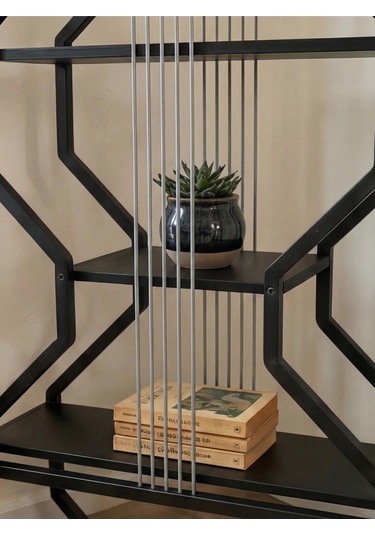 Gitar Ünite Metal Raflı Kitaplık Siyah Mdf