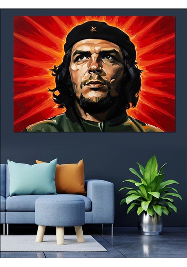 Kırmızı Arka Planda Karizmatik Che Guevara Dekoratif Kanvas - Mdf Ahşap Tablo