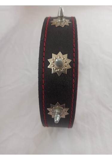 Kozaklı Deri El İşlemeli Çivili Dikenli Köpek Tasması Siyah 60 x 4 CM Siyah