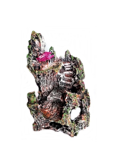 Şatolu Kaya Akvaryum Dekoru 22 Cm - Renk Bordo